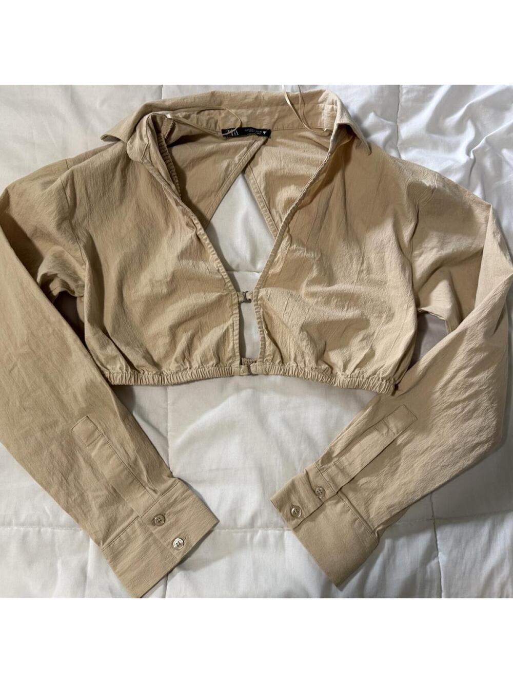 Zara Women's Tan and Cream Blous